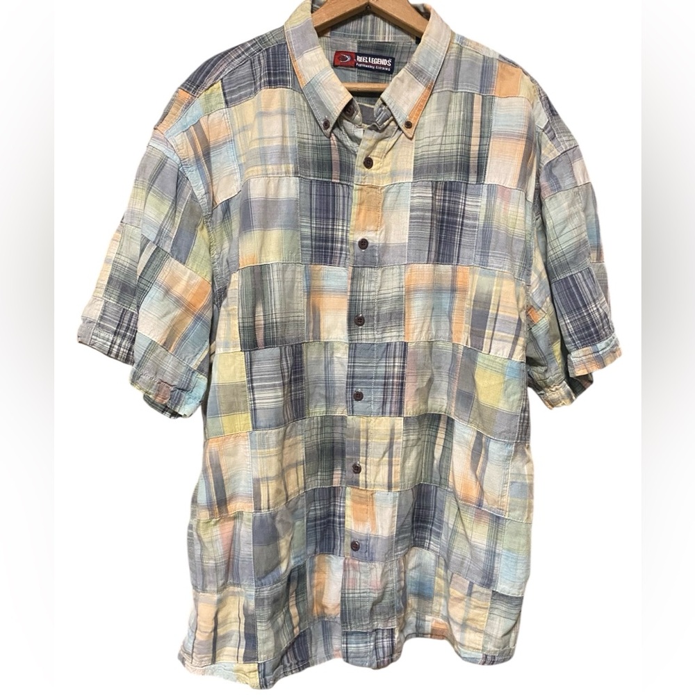 Reel Legends Men’s Shirt XXL Madras Plaid Fishing Short Sleeve Button Up